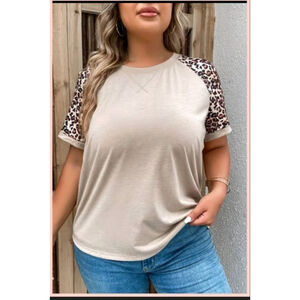 Beige Leopard Raglan Sleeve Top – Casual Chic – Short Sleeve Tee NWT 3x plus
